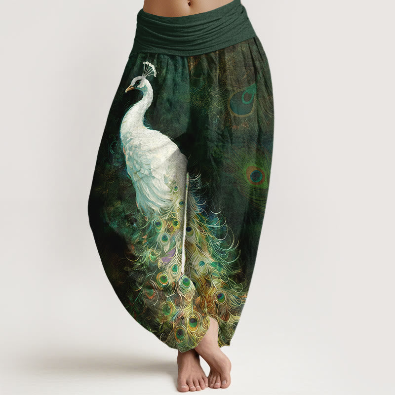 Pantaloni harem da donna con elastico in vita e motivo a pavone in puro cotone Buddha Stones - Verde scuro - US16, UK/AU20, EU48 (3XL) - image 5