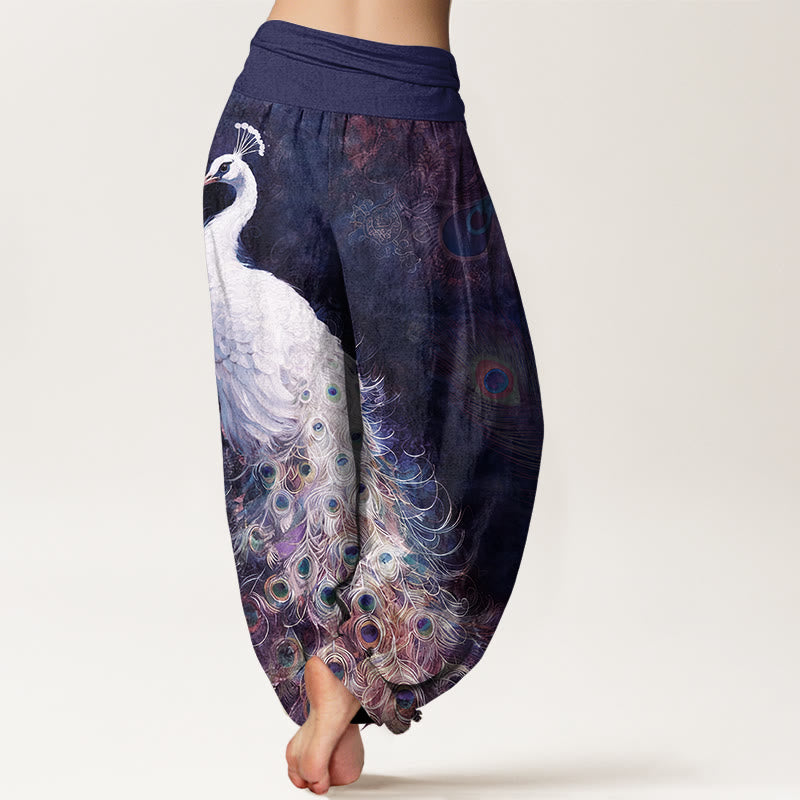 Pantaloni harem da donna con elastico in vita e motivo a pavone in puro cotone Buddha Stones - image 9