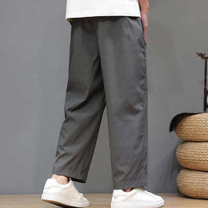 Pantaloni da uomo con tasche, lunghezza 7-8, gamba dritta, tinta unita, coulisse, estate , Buddha Stones - image 12