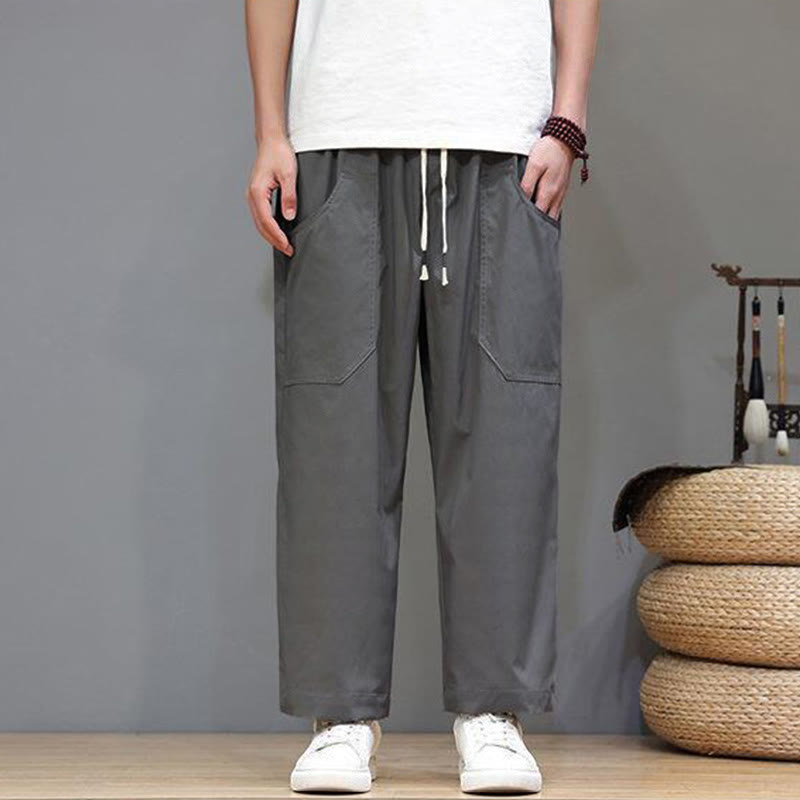 Pantaloni da uomo con tasche, lunghezza 7-8, gamba dritta, tinta unita, coulisse, estate , Buddha Stones - image 9
