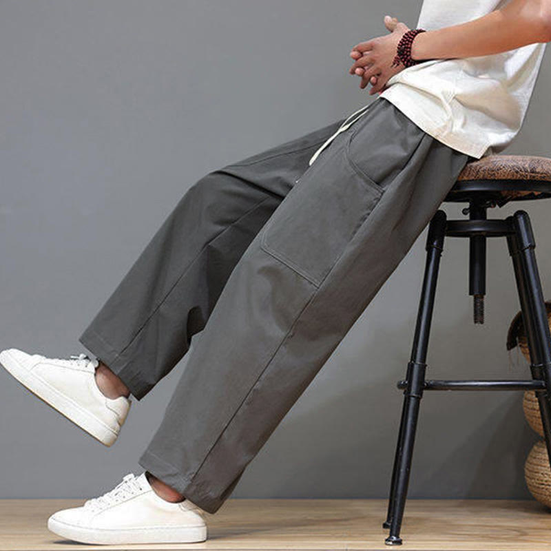 Pantaloni da uomo con tasche, lunghezza 7-8, gamba dritta, tinta unita, coulisse, estate , Buddha Stones - image 15