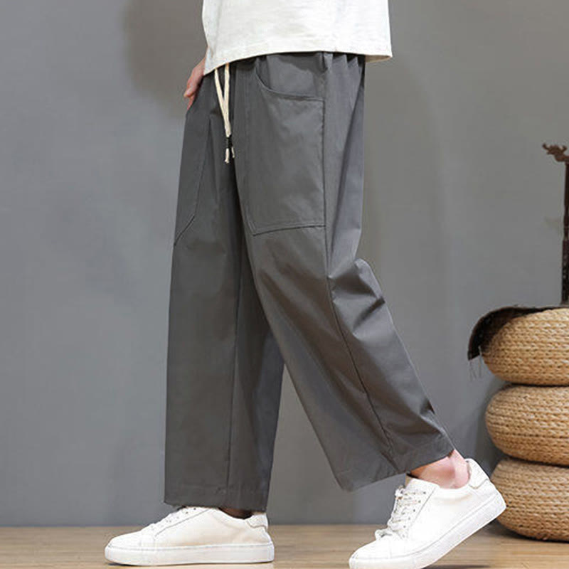 Pantaloni da uomo con tasche, lunghezza 7-8, gamba dritta, tinta unita, coulisse, estate , Buddha Stones - image 11