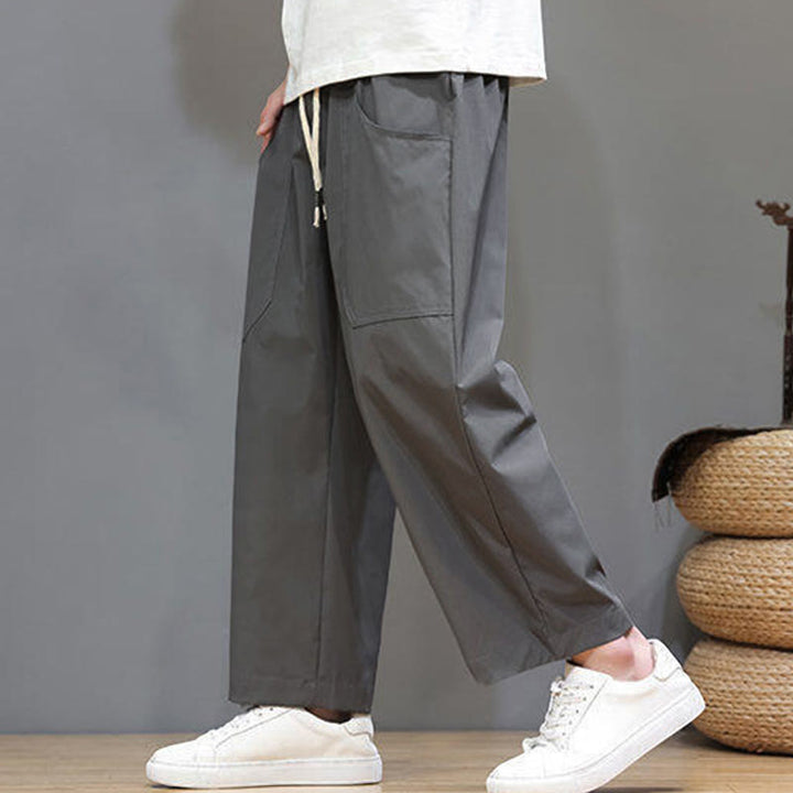 Pantaloni da uomo con tasche, lunghezza 7-8, gamba dritta, tinta unita, coulisse, estate , Buddha Stones - image 11