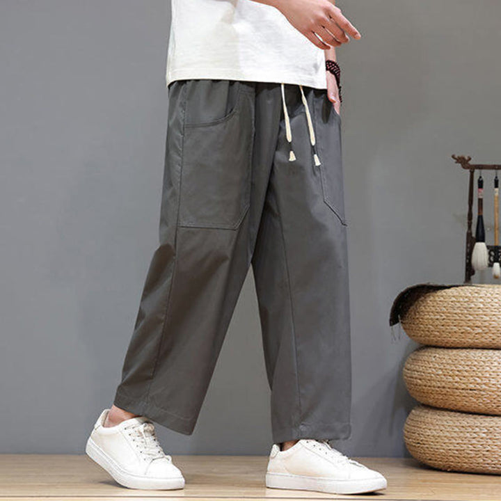 Pantaloni da uomo con tasche, lunghezza 7-8, gamba dritta, tinta unita, coulisse, estate , Buddha Stones - image 10