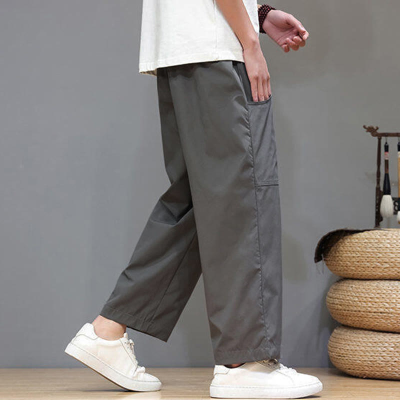Pantaloni da uomo con tasche, lunghezza 7-8, gamba dritta, tinta unita, coulisse, estate , Buddha Stones - image 13