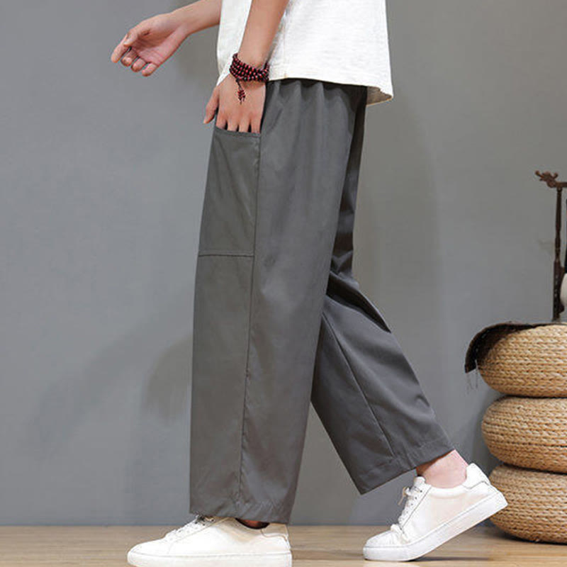 Pantaloni da uomo con tasche, lunghezza 7-8, gamba dritta, tinta unita, coulisse, estate , Buddha Stones - image 14