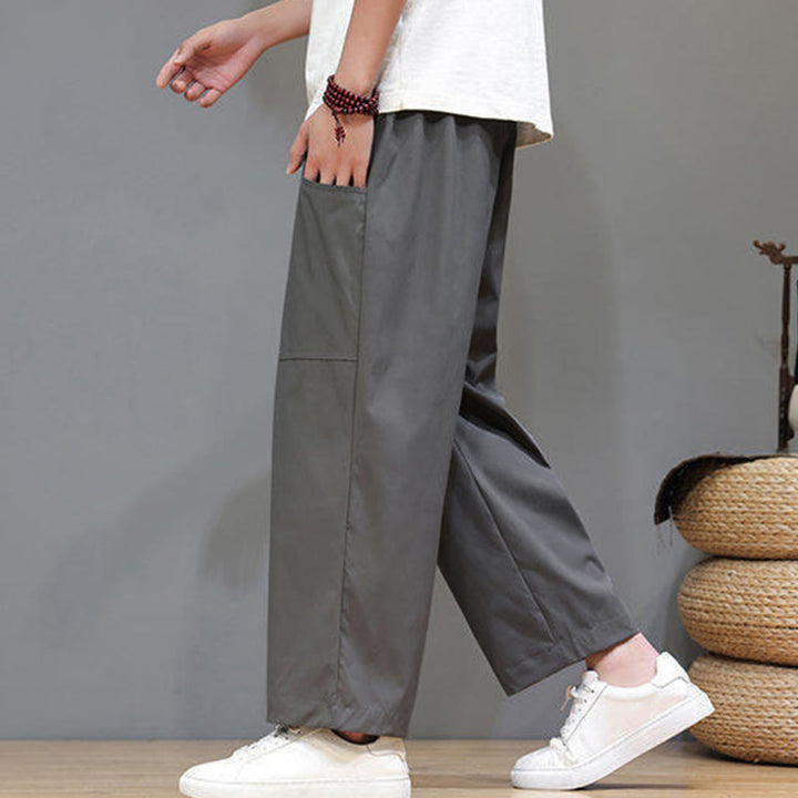 Pantaloni da uomo con tasche, lunghezza 7-8, gamba dritta, tinta unita, coulisse, estate , Buddha Stones - image 14