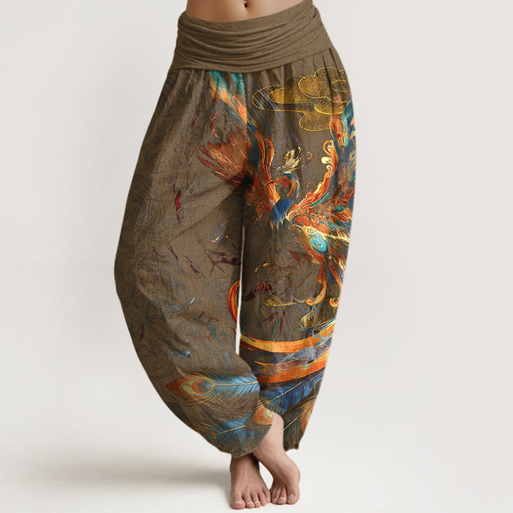 Pantaloni harem da donna con elastico in vita, in puro cotone, con motivo a fenice volante e nuvole, motivo Buddha Stones - Perù - US16, UK/AU20, EU48 (3XL) - image 8