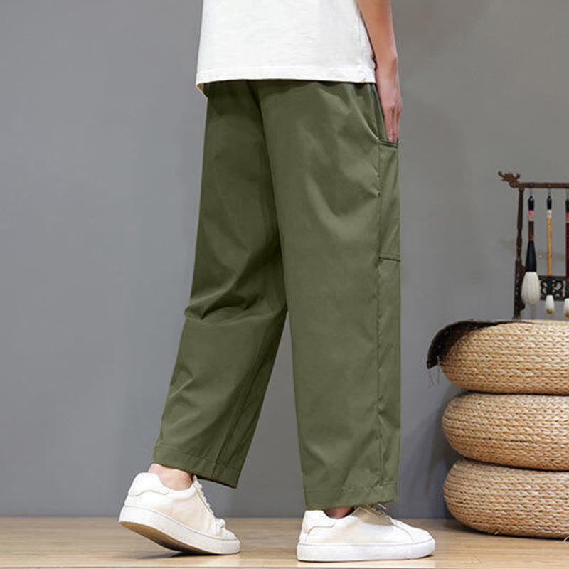 Pantaloni da uomo con tasche, lunghezza 7-8, gamba dritta, tinta unita, coulisse, estate , Buddha Stones - image 6