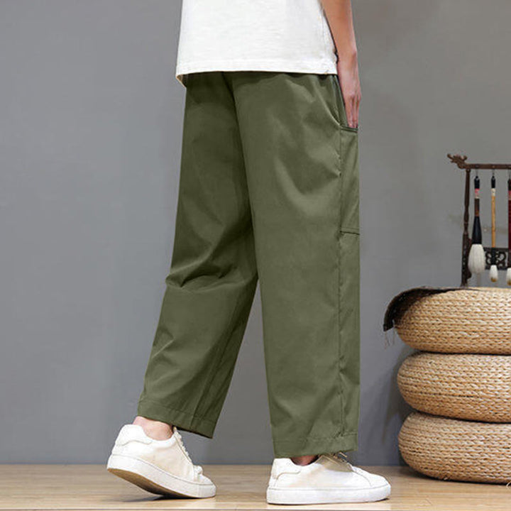 Pantaloni da uomo con tasche, lunghezza 7-8, gamba dritta, tinta unita, coulisse, estate , Buddha Stones - image 6