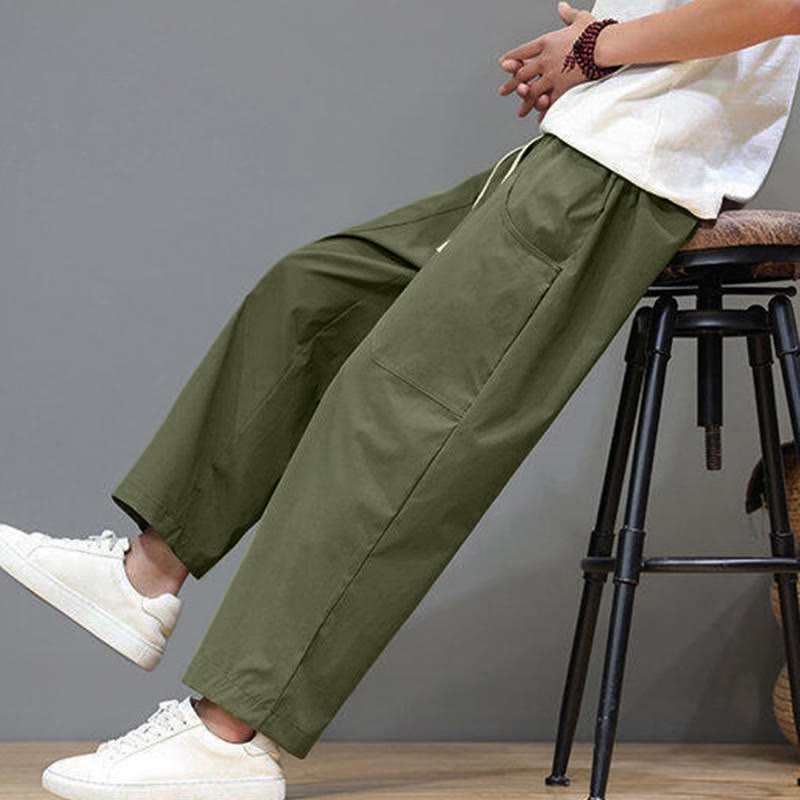 Pantaloni da uomo con tasche, lunghezza 7-8, gamba dritta, tinta unita, coulisse, estate , Buddha Stones - image 7