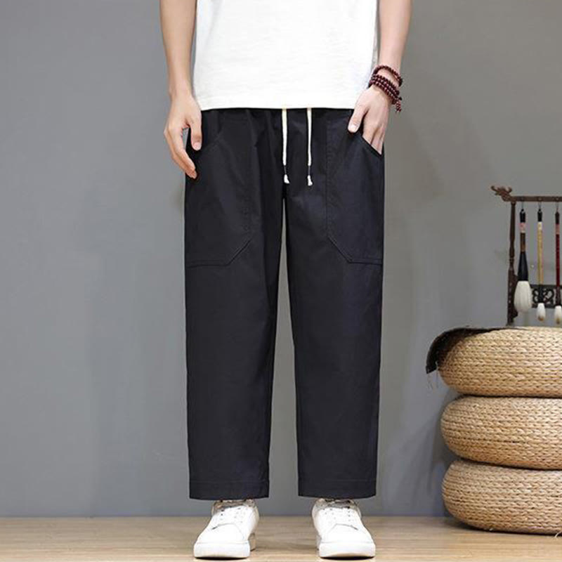 Pantaloni da uomo con tasche, lunghezza 7-8, gamba dritta, tinta unita, coulisse, estate , Buddha Stones - image 17