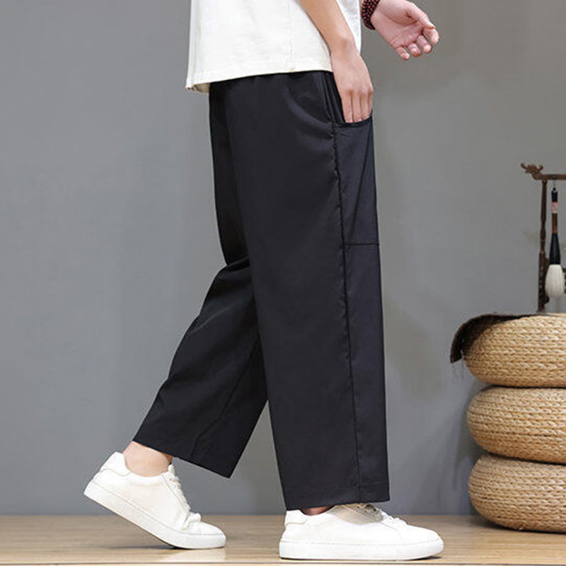 Pantaloni da uomo con tasche, lunghezza 7-8, gamba dritta, tinta unita, coulisse, estate , Buddha Stones - image 18