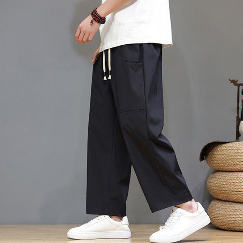 Pantaloni da uomo con tasche, lunghezza 7-8, gamba dritta, tinta unita, coulisse, estate , Buddha Stones - image 21
