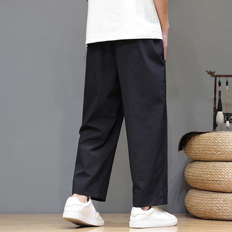 Pantaloni da uomo con tasche, lunghezza 7-8, gamba dritta, tinta unita, coulisse, estate , Buddha Stones - image 20