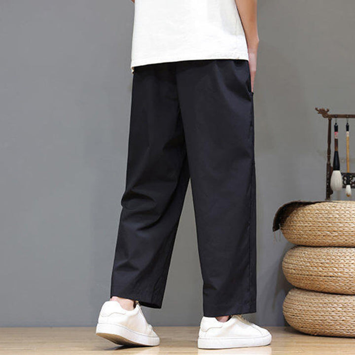 Pantaloni da uomo con tasche, lunghezza 7-8, gamba dritta, tinta unita, coulisse, estate , Buddha Stones - image 20