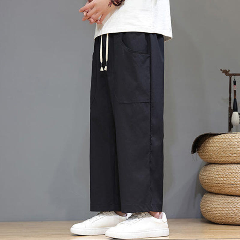 Pantaloni da uomo con tasche, lunghezza 7-8, gamba dritta, tinta unita, coulisse, estate , Buddha Stones - image 22