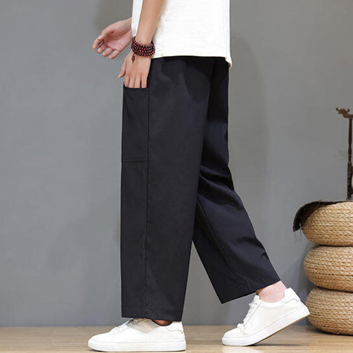 Pantaloni da uomo con tasche, lunghezza 7-8, gamba dritta, tinta unita, coulisse, estate , Buddha Stones - image 19