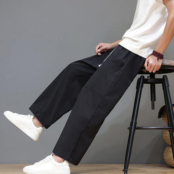 Pantaloni da uomo con tasche, lunghezza 7-8, gamba dritta, tinta unita, coulisse, estate , Buddha Stones - image 23