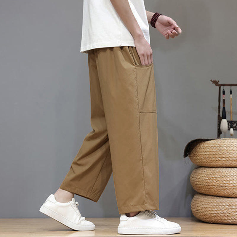 Pantaloni da uomo con tasche, lunghezza 7-8, gamba dritta, tinta unita, coulisse, estate , Buddha Stones - image 26