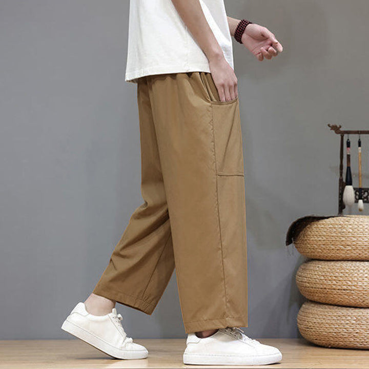Pantaloni da uomo con tasche, lunghezza 7-8, gamba dritta, tinta unita, coulisse, estate , Buddha Stones - image 26