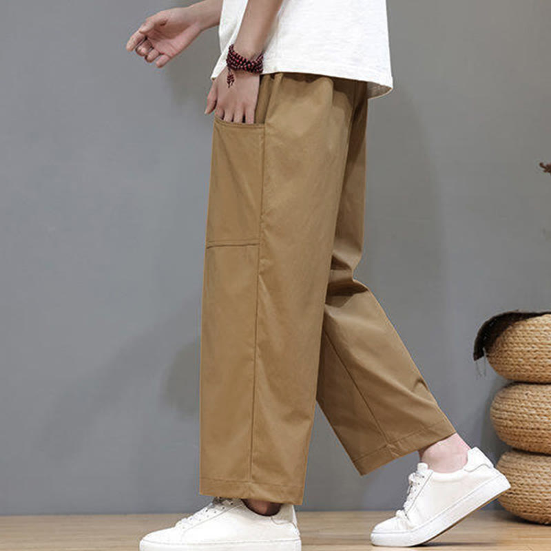 Pantaloni da uomo con tasche, lunghezza 7-8, gamba dritta, tinta unita, coulisse, estate , Buddha Stones - image 28