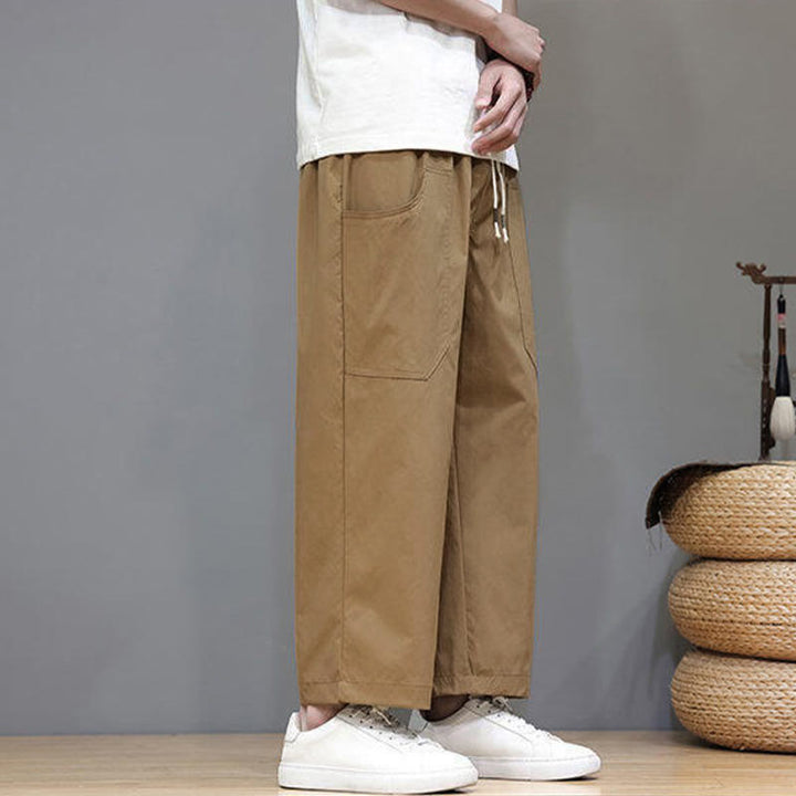 Pantaloni da uomo con tasche, lunghezza 7-8, gamba dritta, tinta unita, coulisse, estate , Buddha Stones - image 29