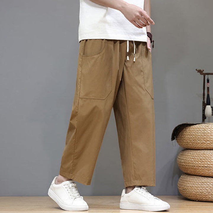 Pantaloni da uomo con tasche, lunghezza 7-8, gamba dritta, tinta unita, coulisse, estate , Buddha Stones - image 30