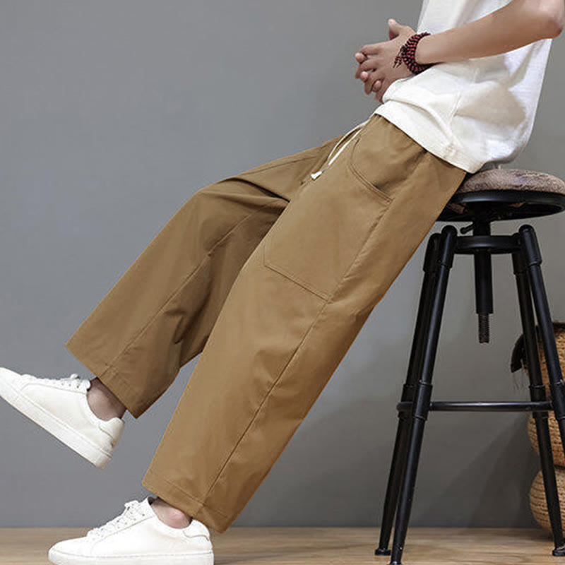 Pantaloni da uomo con tasche, lunghezza 7-8, gamba dritta, tinta unita, coulisse, estate , Buddha Stones - image 31