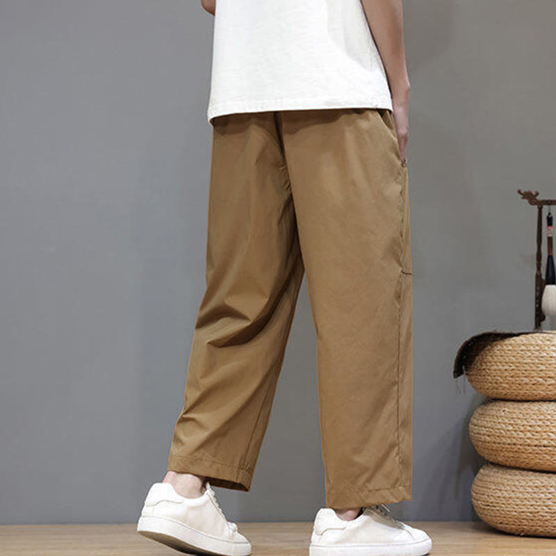 Pantaloni da uomo con tasche, lunghezza 7-8, gamba dritta, tinta unita, coulisse, estate , Buddha Stones - image 27