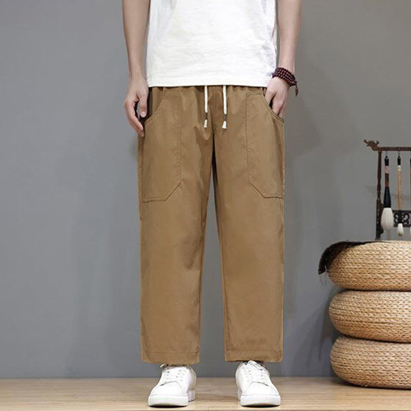 Pantaloni da uomo con tasche, lunghezza 7-8, gamba dritta, tinta unita, coulisse, estate , Buddha Stones - image 25