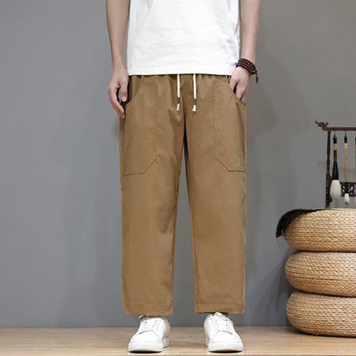 Pantaloni da uomo con tasche, lunghezza 7-8, gamba dritta, tinta unita, coulisse, estate , Buddha Stones - image 25
