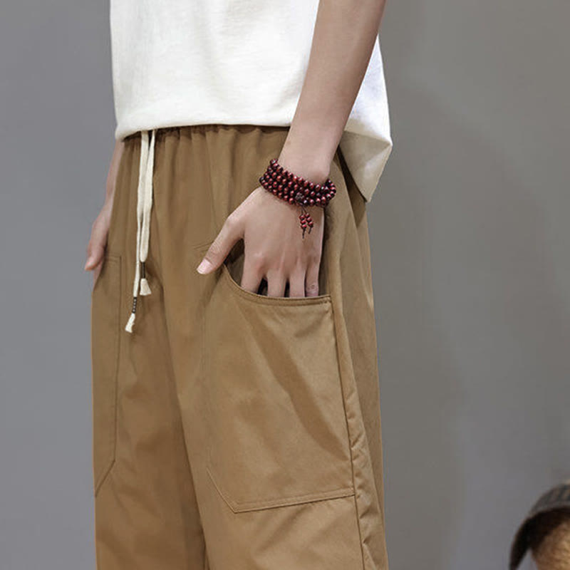 Pantaloni da uomo con tasche, lunghezza 7-8, gamba dritta, tinta unita, coulisse, estate , Buddha Stones - image 33