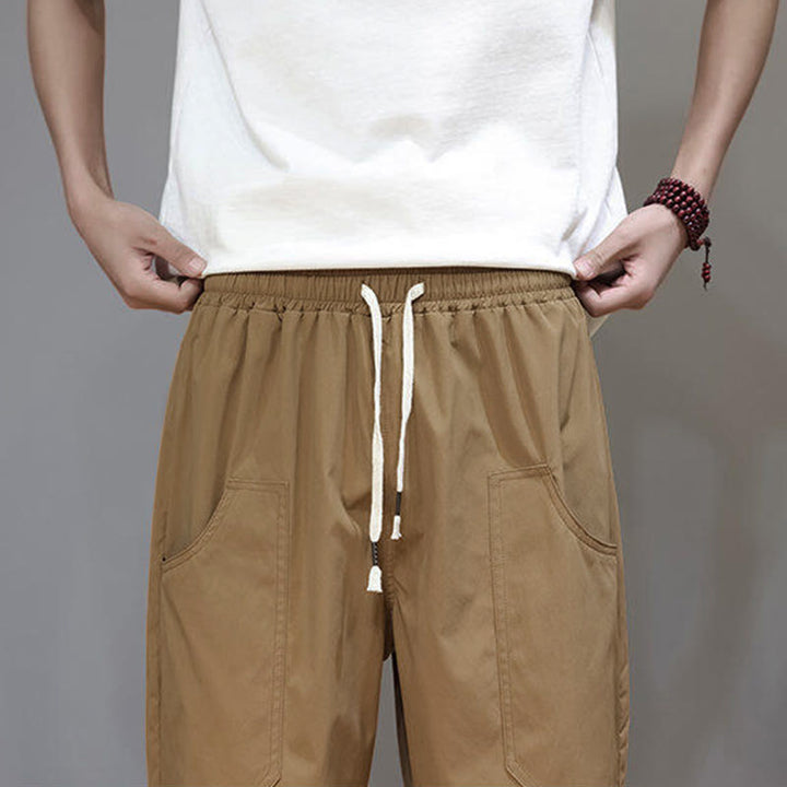 Pantaloni da uomo con tasche, lunghezza 7-8, gamba dritta, tinta unita, coulisse, estate , Buddha Stones - image 32
