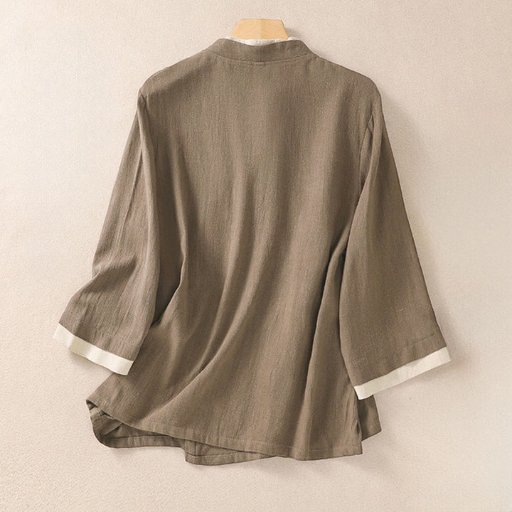 Camicia da donna a maniche a tre quarti con lacci e bottoni a forma di rana, stile retrò, con motivo Buddha Stones. - image 15