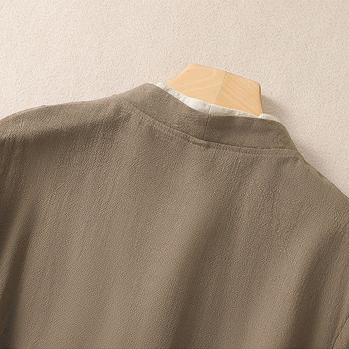 Camicia da donna in cotone e lino con maniche a tre quarti, motivo retrò con lacci e bottoni a rana, motivo Buddha Stones - image 17