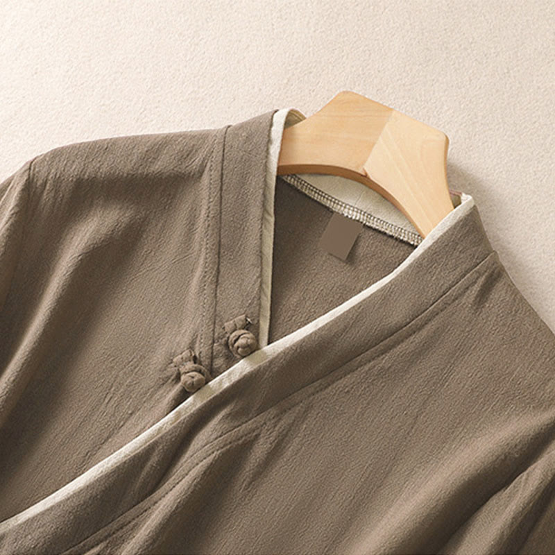 Camicia da donna in cotone e lino con maniche a tre quarti, motivo retrò con lacci e bottoni a rana, motivo Buddha Stones - image 16