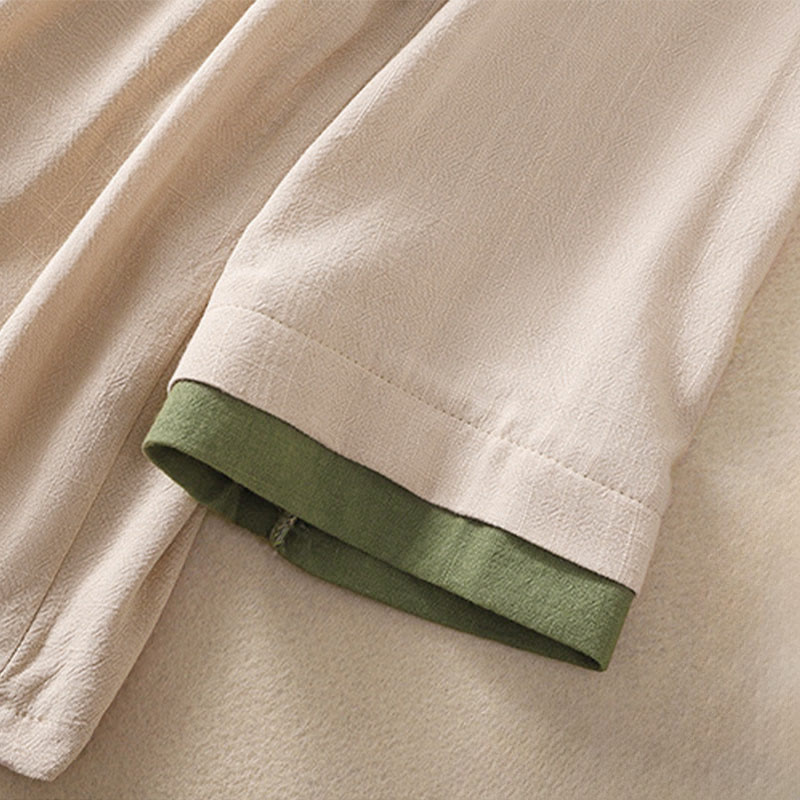 Camicia da donna in cotone e lino con maniche a tre quarti, motivo retrò con lacci e bottoni a rana, motivo Buddha Stones - image 9