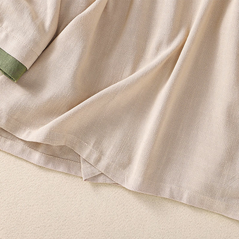 Camicia da donna in cotone e lino con maniche a tre quarti, motivo retrò con lacci e bottoni a rana, motivo Buddha Stones - image 13