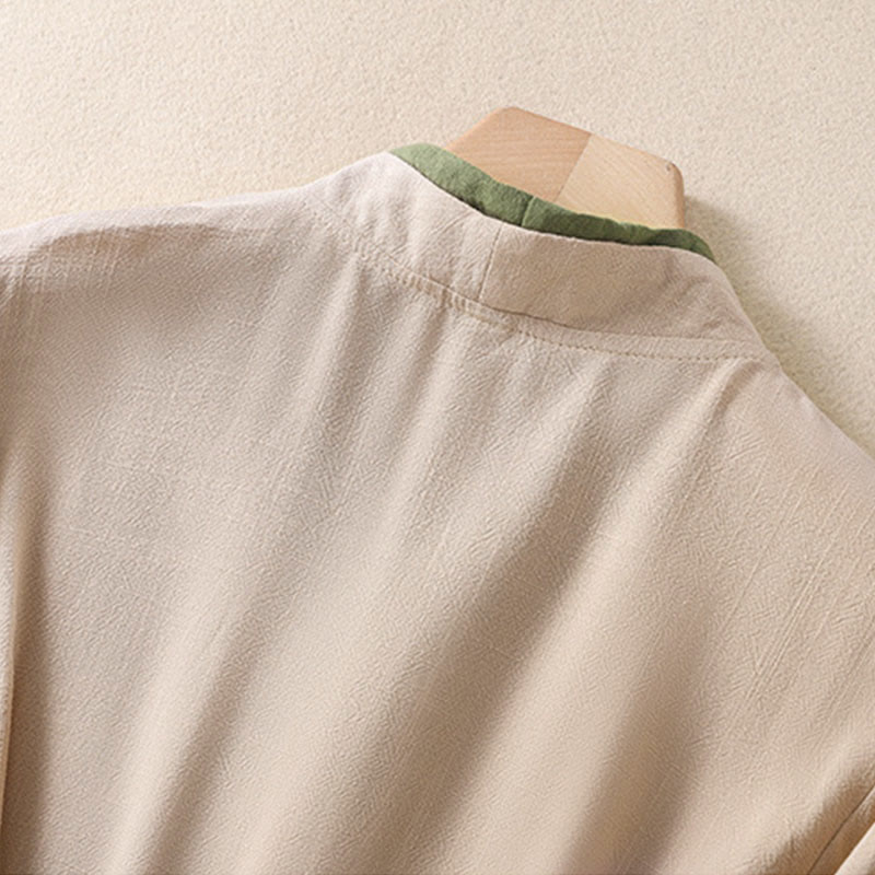 Camicia da donna in cotone e lino con maniche a tre quarti, motivo retrò con lacci e bottoni a rana, motivo Buddha Stones - image 4