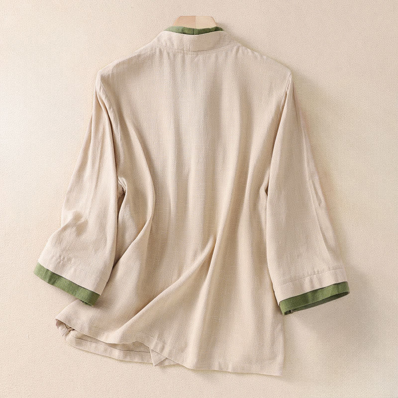 Camicia da donna a maniche a tre quarti con lacci e bottoni a forma di rana, stile retrò, con motivo Buddha Stones. - image 2