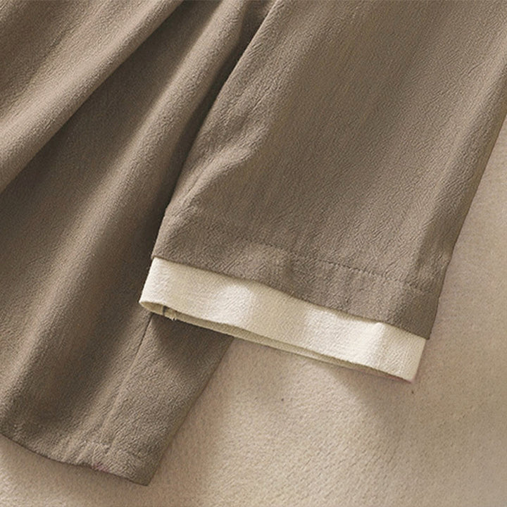 Camicia da donna in cotone e lino con maniche a tre quarti, motivo retrò con lacci e bottoni a rana, motivo Buddha Stones - image 22