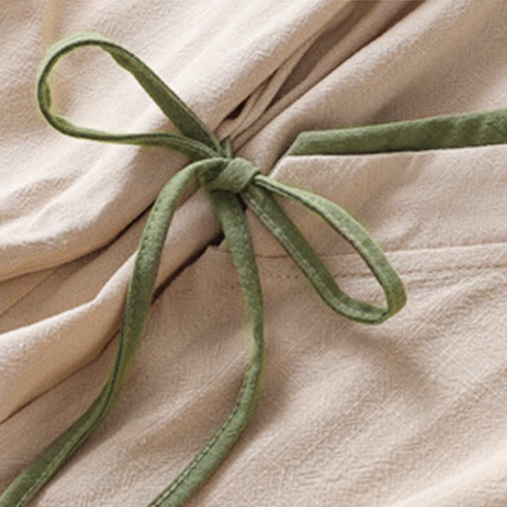 Camicia da donna in cotone e lino con maniche a tre quarti, motivo retrò con lacci e bottoni a rana, motivo Buddha Stones - image 6