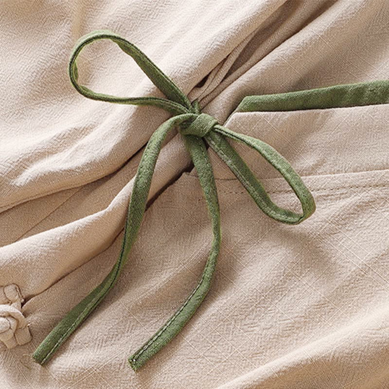 Camicia da donna in cotone e lino con maniche a tre quarti, motivo retrò con lacci e bottoni a rana, motivo Buddha Stones - image 7