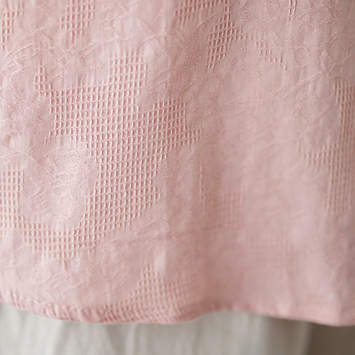 Camicia da donna in cotone con risvolto, a maniche lunghe, con motivo floreale ricamato, motivo Buddha Stones Spring - image 21