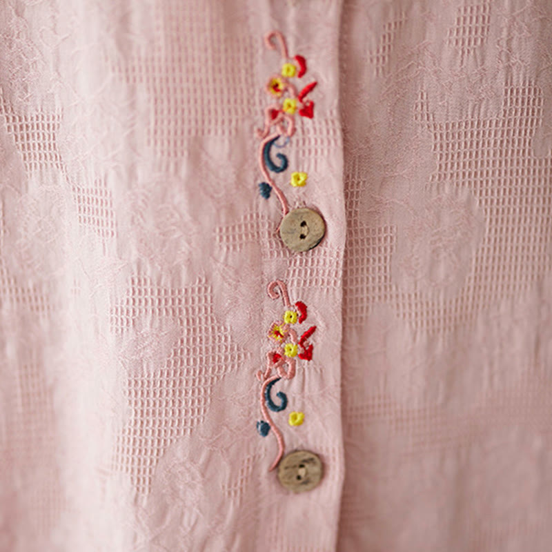 Camicia da donna in cotone con risvolto, a maniche lunghe, con motivo floreale ricamato, motivo Buddha Stones Spring - image 17