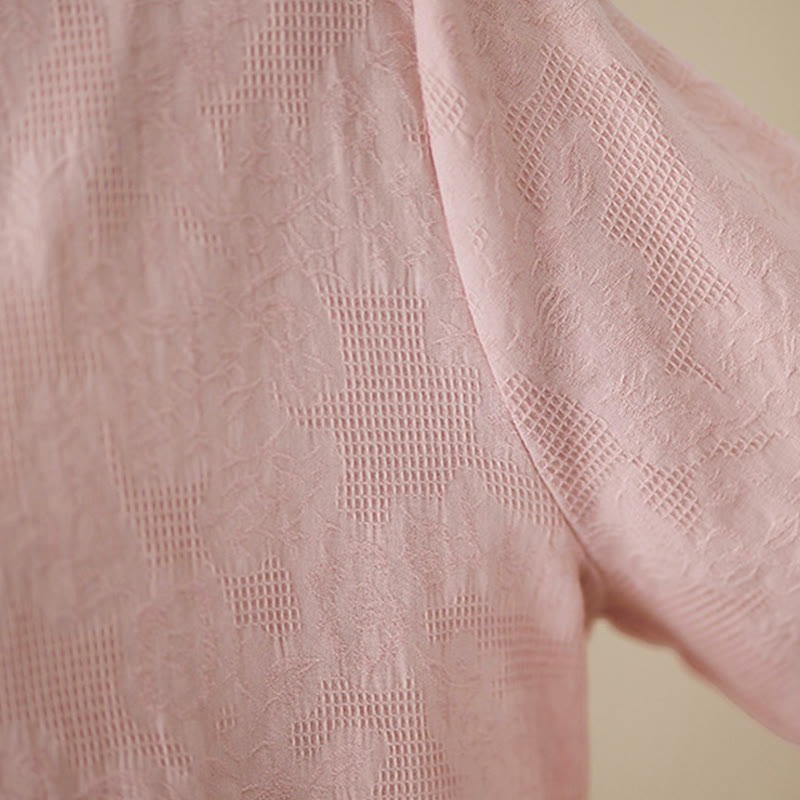Camicia da donna in cotone con risvolto, a maniche lunghe, con motivo floreale ricamato, motivo Buddha Stones Spring - image 20