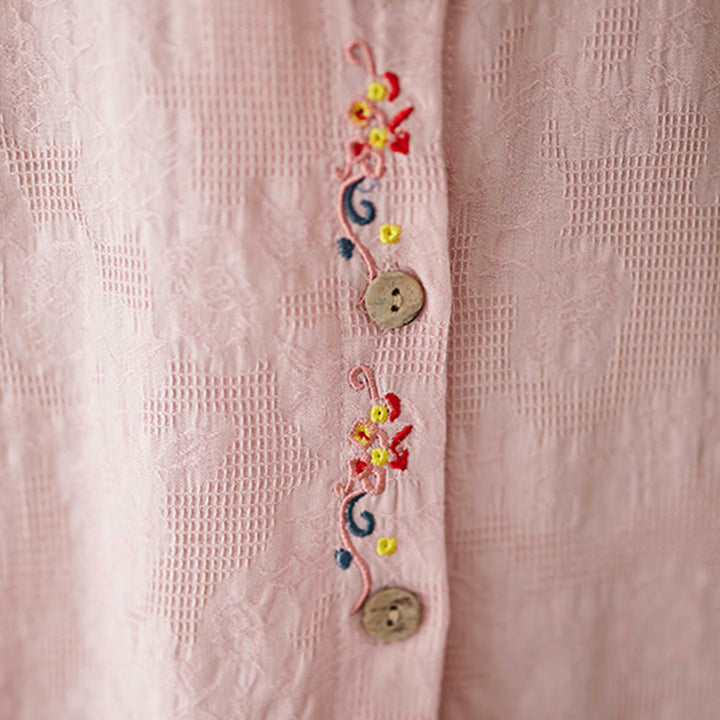 Camicia da donna in cotone con risvolto, a maniche lunghe, con motivo floreale ricamato, motivo Buddha Stones Spring - image 17