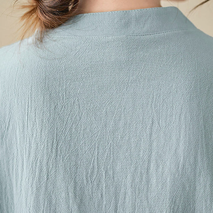 Camicia da donna in cotone a maniche lunghe con colletto rialzato e motivo floreale ricamato primaverile Buddha Stones - image 12