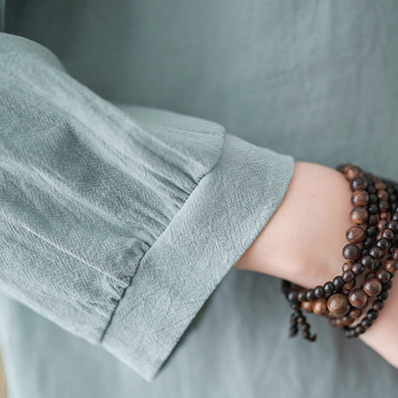 Camicia da donna in cotone a maniche lunghe con colletto rialzato e motivo floreale ricamato primaverile Buddha Stones - image 14